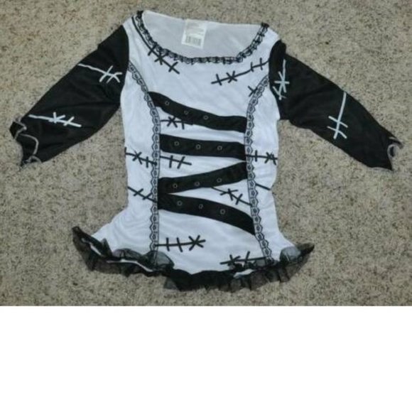 Monster Bride Halloween Costume 0/9 Black White Top, Veil, Sleeves 4 Pc Jr Girls - Picture 2 of 5